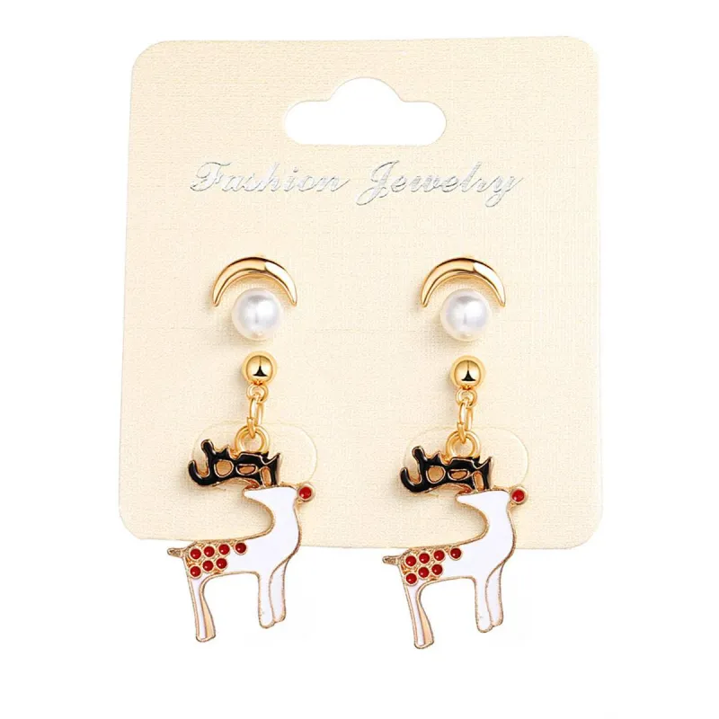 Pearl & Enamel Goldtone Reindeer Earring Set made by Zulily