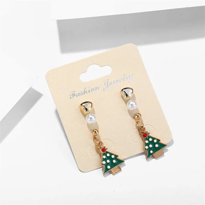Pearl & Enamel Goldtone Christmas Tree Earring Set made by Zulily
