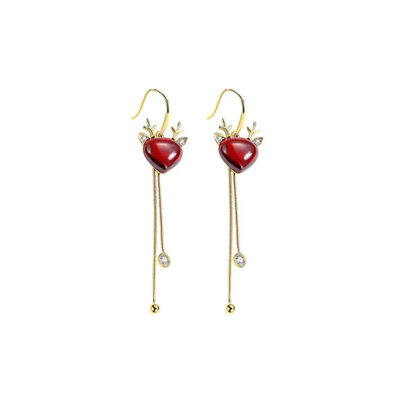 Red Crystal & Cubic Zirconia Reindeer Pear Tassel Drop Earrings made by Zulily