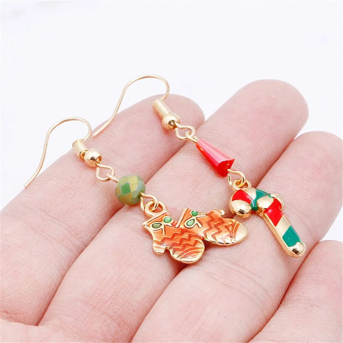 Red Enaeml & Goldtone Candy Cane Mittens Drop Earrings sold by Zulily product image thumbnail 3