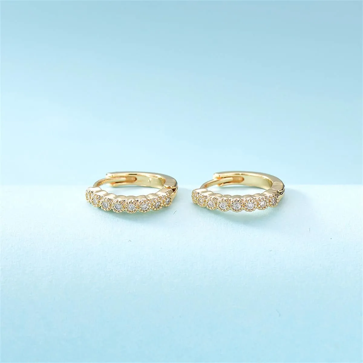 Cubic Zirconia & Goldtone Bezel Huggie Earrings sold by Zulily product image thumbnail 2