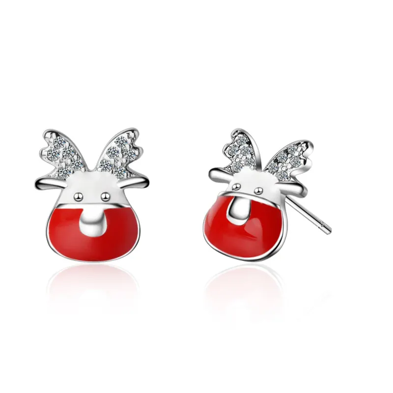 Cubic Zirconia & Enamel Silvertone Reindeer Stud Earrings made by Zulily