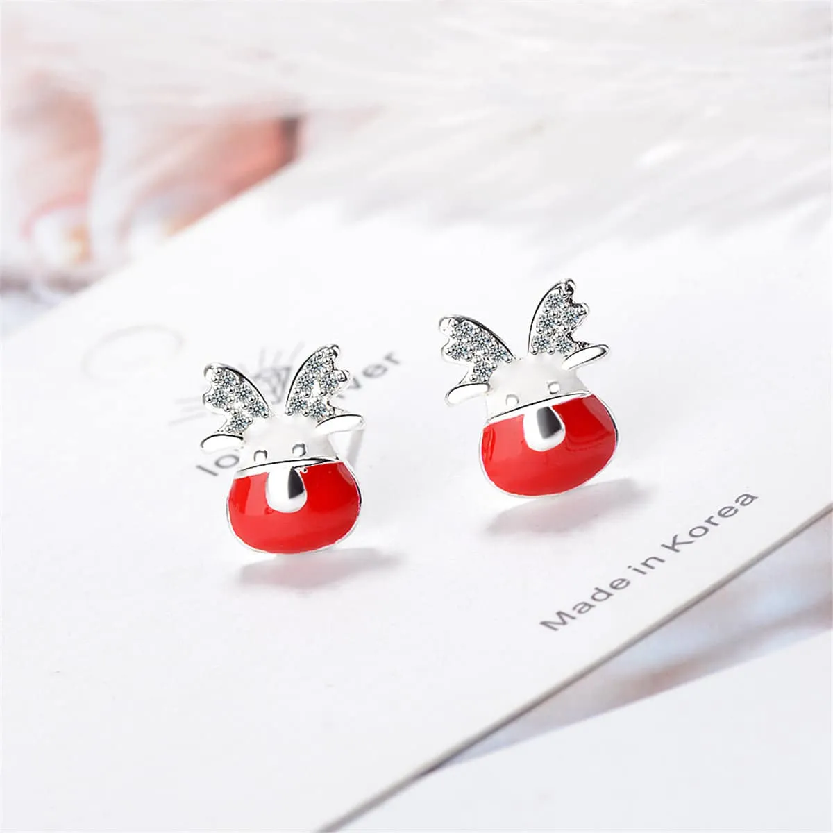 Cubic Zirconia & Enamel Silvertone Reindeer Stud Earrings sold by Zulily product image thumbnail 2