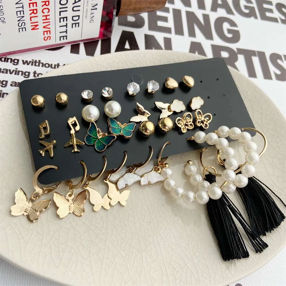 Cubic Zirconia & Pearl Goldtone Butterfly Earring Set sold by Zulily product image thumbnail 2