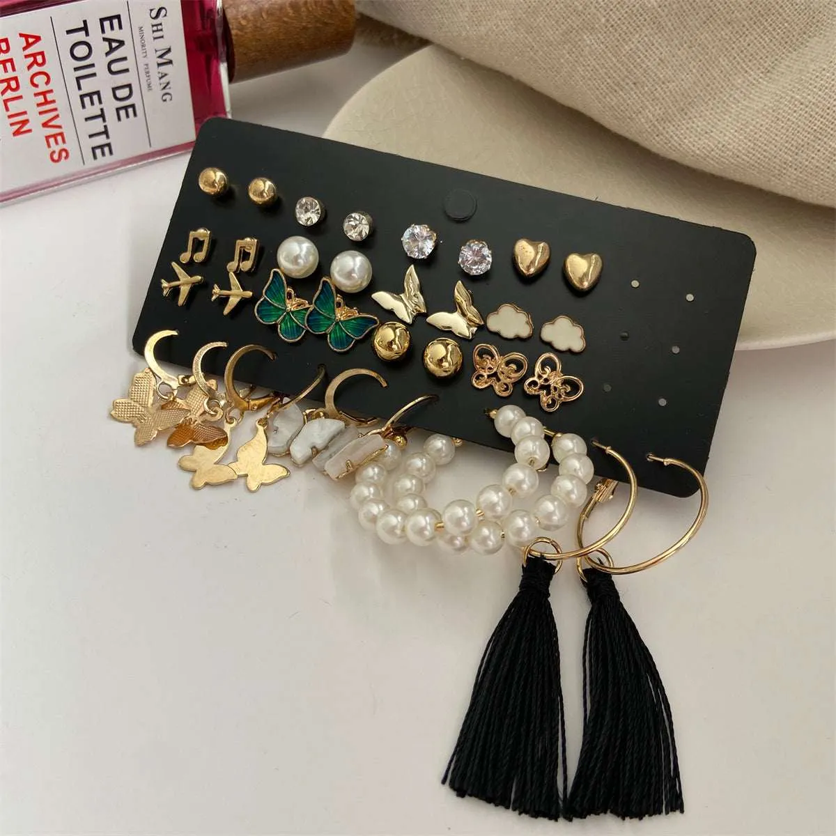 Cubic Zirconia & Pearl Goldtone Butterfly Earring Set sold by Zulily product image thumbnail 3