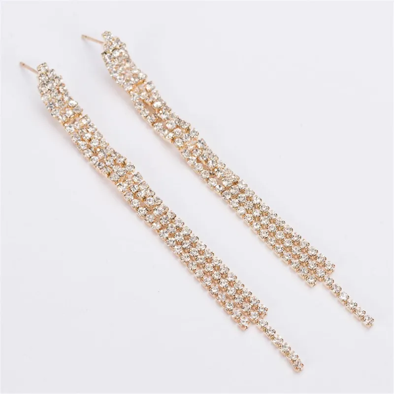 Cubic Zirconia & Goldtone Three-Line Drop Earrings made by Zulily