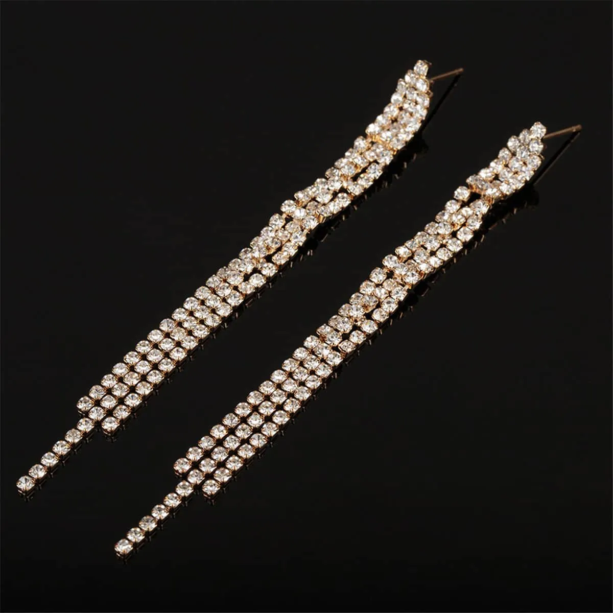 Cubic Zirconia & Goldtone Three-Line Drop Earrings sold by Zulily product image thumbnail 2