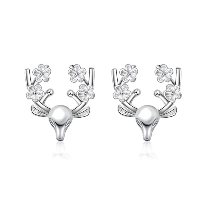 Silvertone Floral Reindeer Stud Earrings made by Zulily