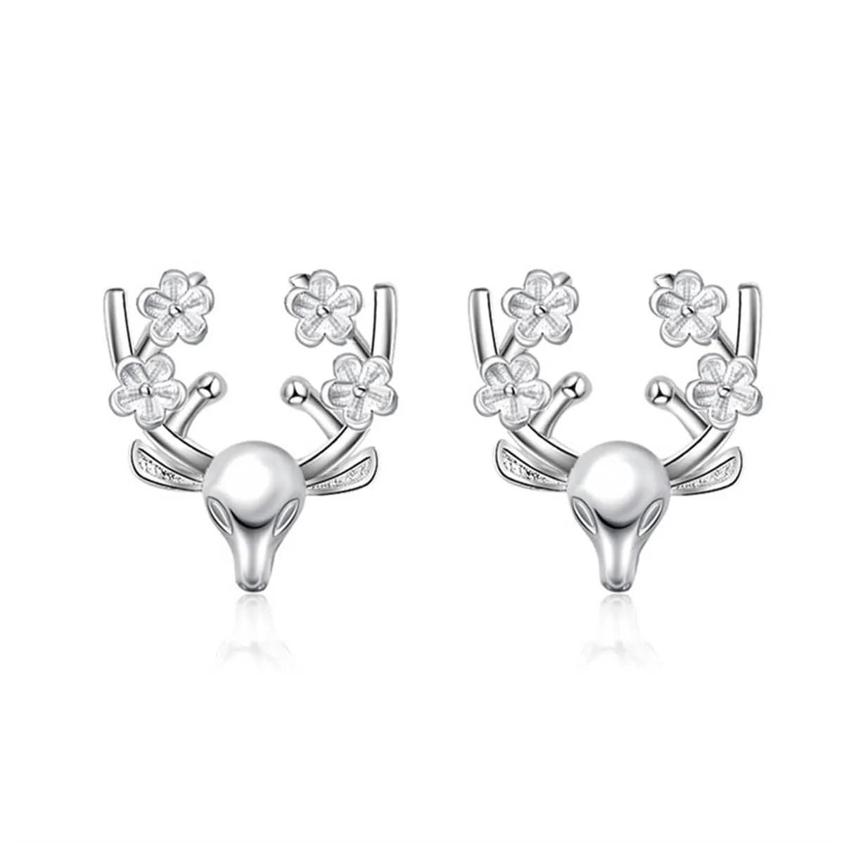 Silvertone Floral Reindeer Stud Earrings sold by Zulily