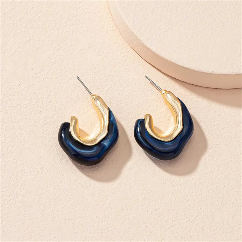 Dark Blue Resin & Goldtone Irregular Curve Drop Earrings made by Zulily