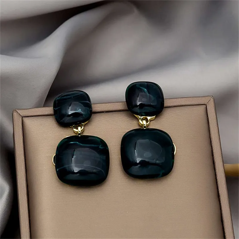 Black Resin & Goldtone Square Drop Earrings made by Zulily