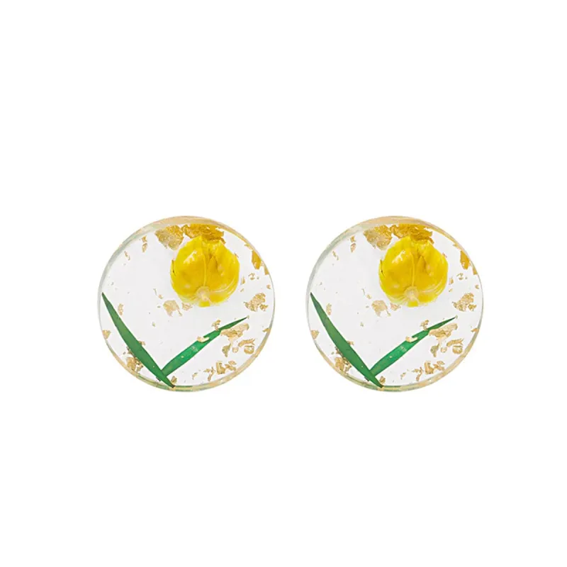 Silvertone & Yellow Floral Stud Earrings made by Zulily