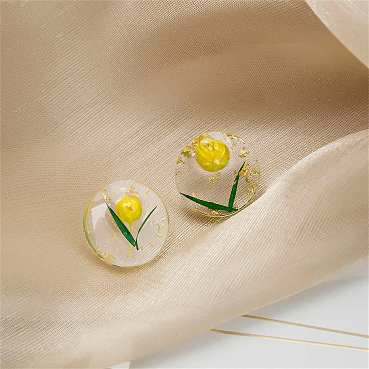 Silvertone & Yellow Floral Stud Earrings sold by Zulily product image thumbnail 2