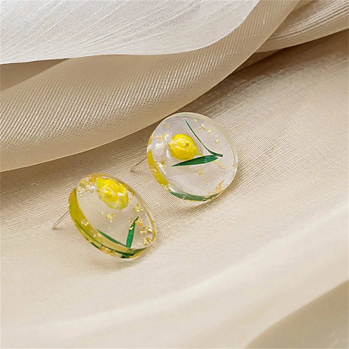 Silvertone & Yellow Floral Stud Earrings sold by Zulily product image thumbnail 3