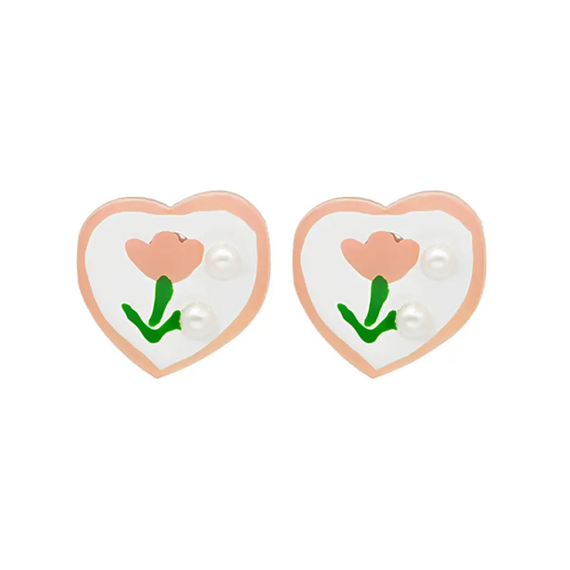 Pearl & Pink Tulip Heart Stud Earrings made by Zulily