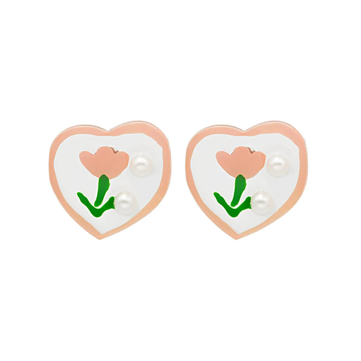 Pearl & Pink Tulip Heart Stud Earrings sold by Zulily