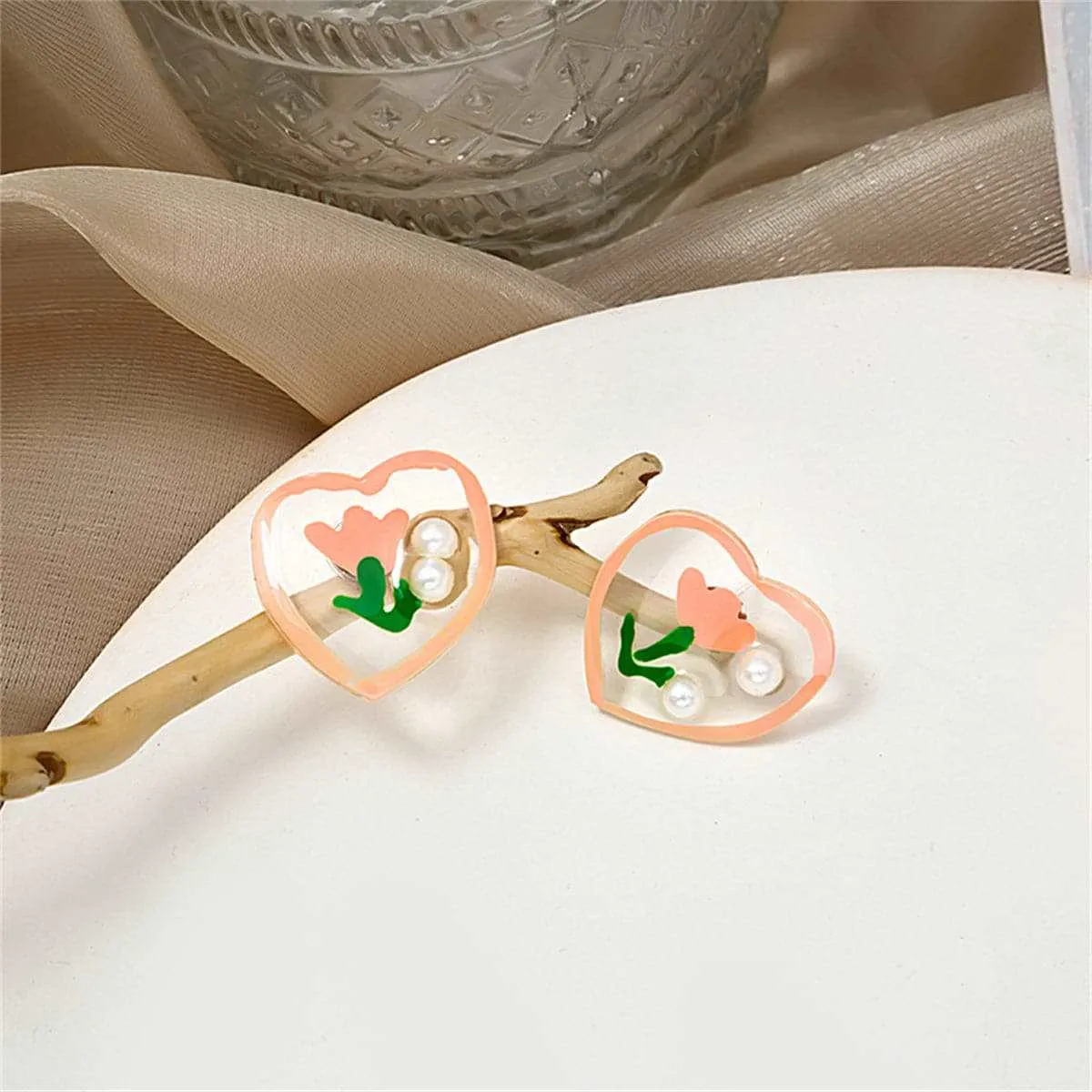 Pearl & Pink Tulip Heart Stud Earrings sold by Zulily product image thumbnail 2