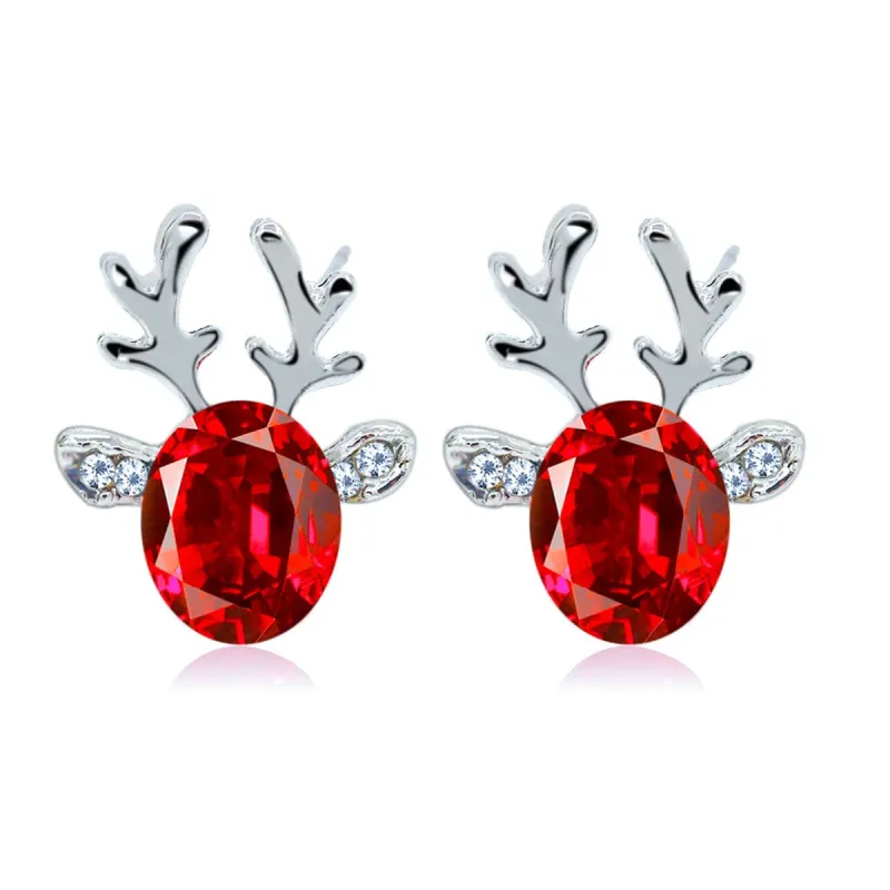 Purplish Red Crystal & Cubic Zirconia Reindeer Oval Stud Earrings made by Zulily