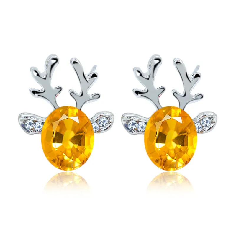 Yellow Crystal & Cubic Zirconia Reindeer Oval Stud Earrings made by Zulily