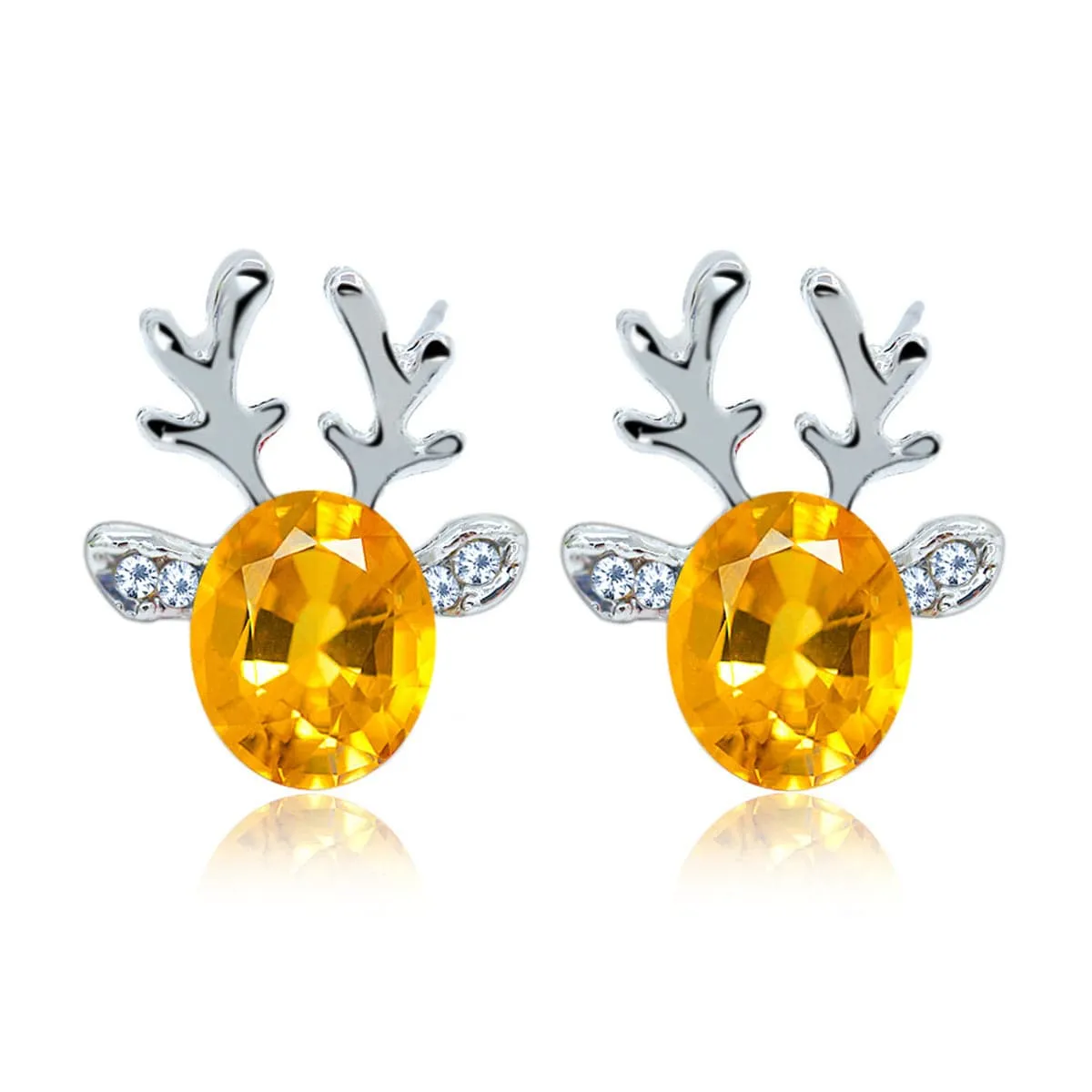 Yellow Crystal & Cubic Zirconia Reindeer Oval Stud Earrings sold by Zulily