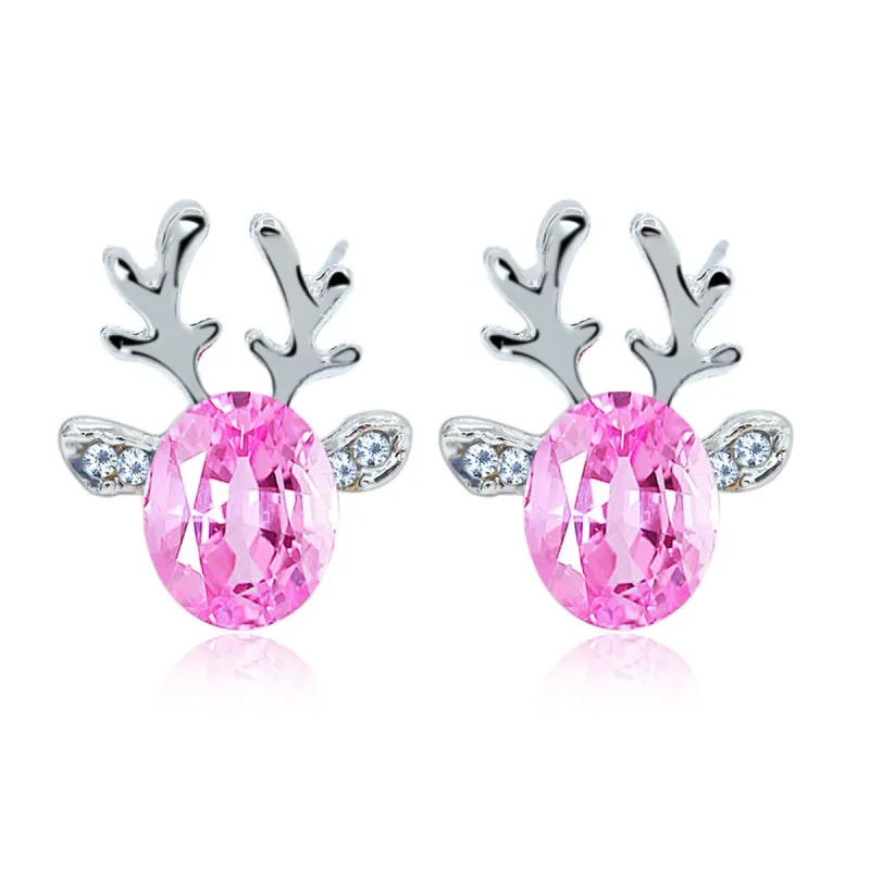Pink Crystal & Cubic Zirconia Reindeer Oval Stud Earrings made by Zulily