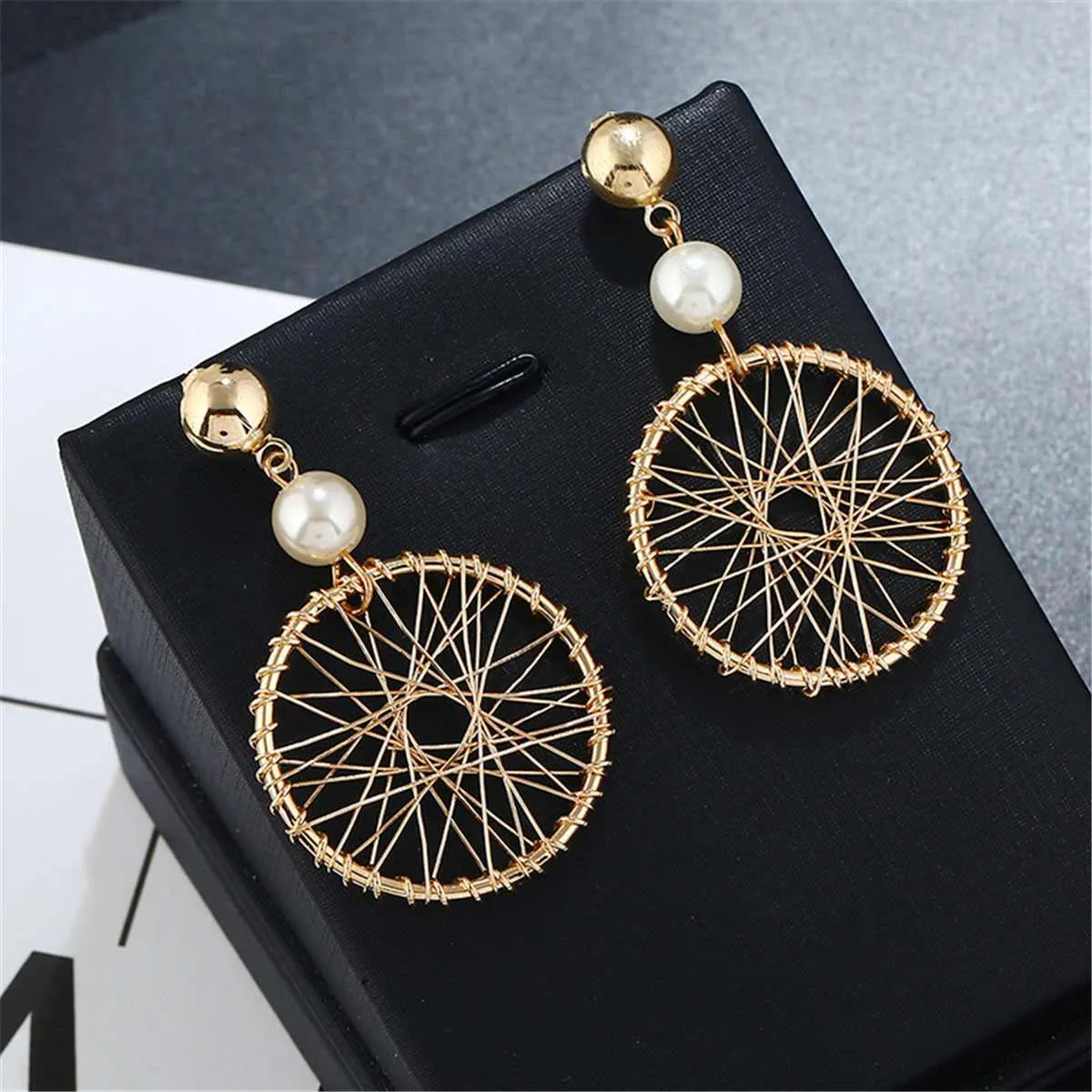 Pearl & Goldtone Wheel Drop Earrings sold by Zulily product image thumbnail 2