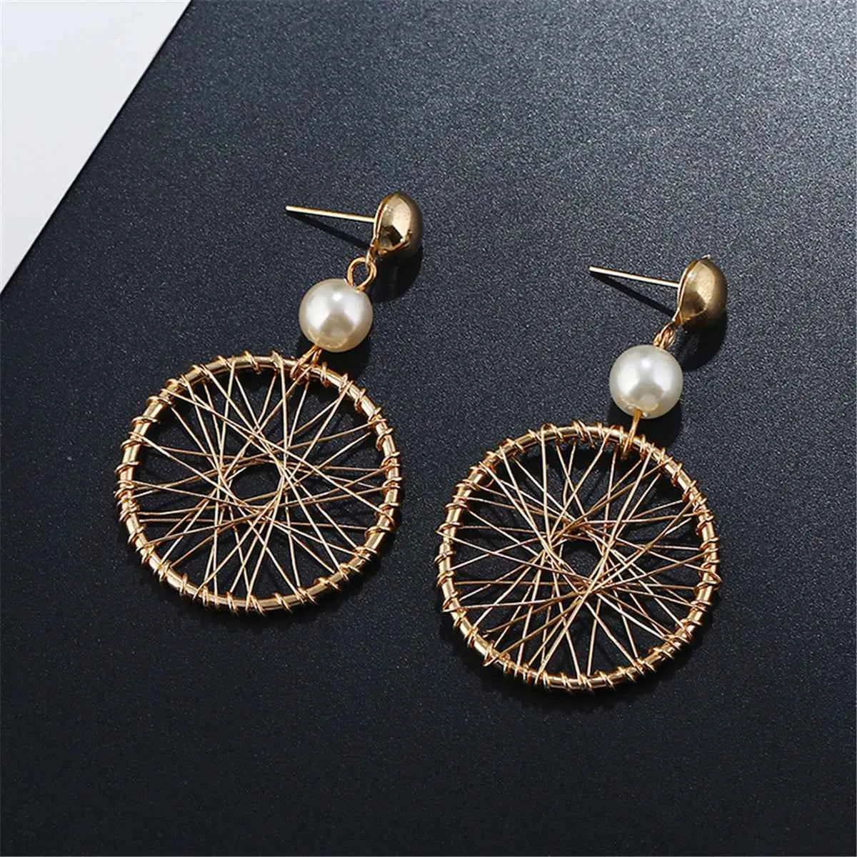 Pearl & Goldtone Wheel Drop Earrings sold by Zulily product image thumbnail 3