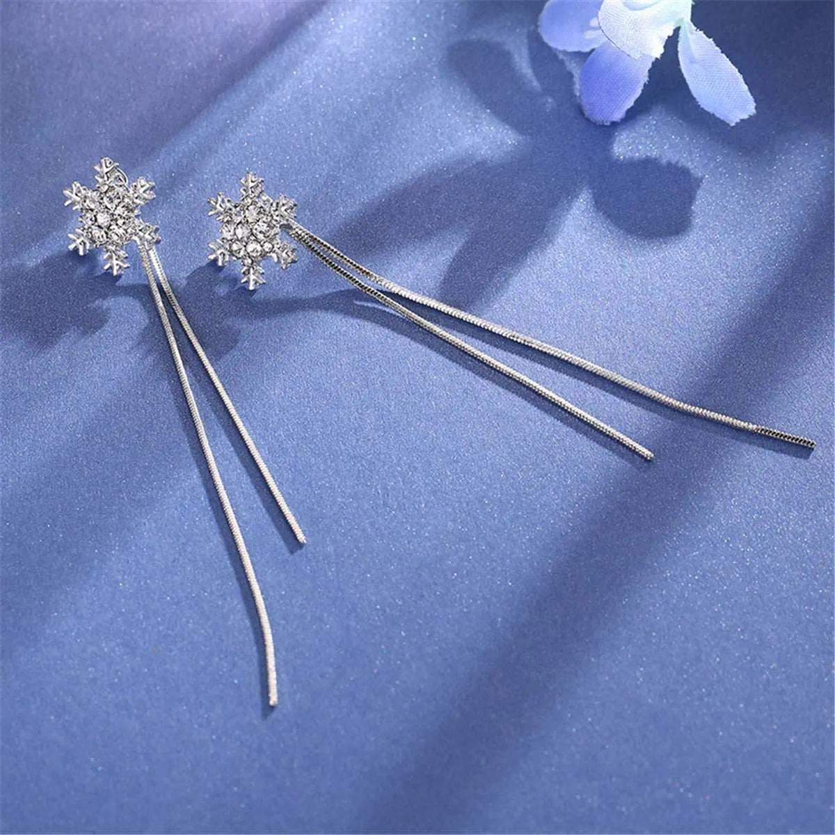 Cubic Zirconia & Silvertone Snowflake Tassel Drop Earrings sold by Zulily product image thumbnail 3
