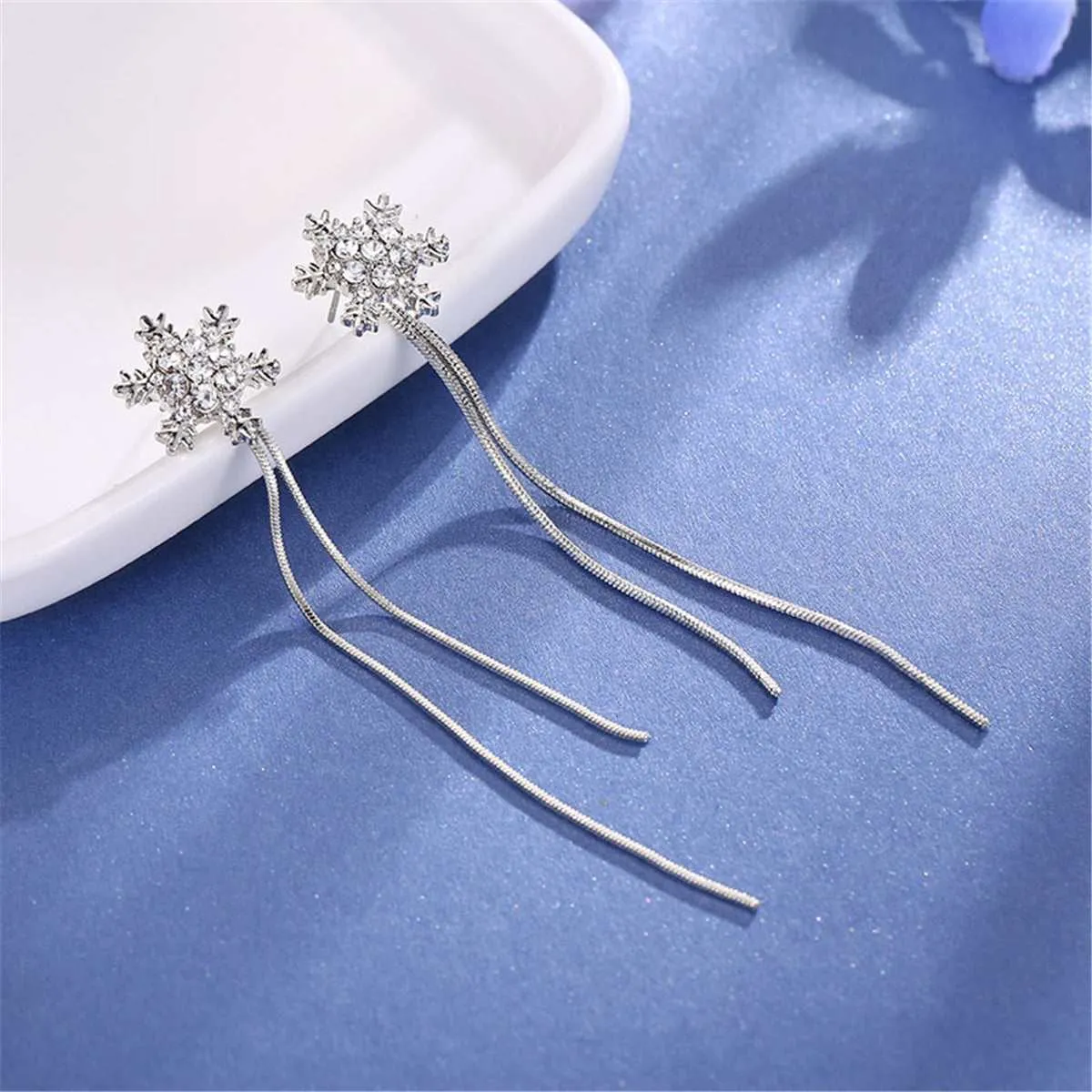Cubic Zirconia & Silvertone Snowflake Tassel Drop Earrings sold by Zulily
