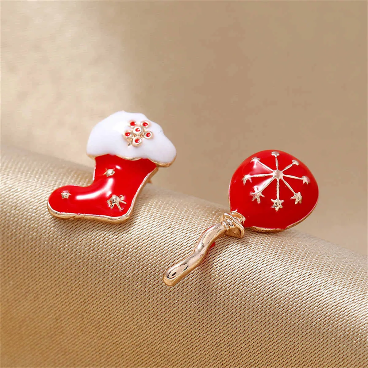 Red Enamel & Goldtone Boot & Balloon Stud Earrings sold by Zulily product image thumbnail 3