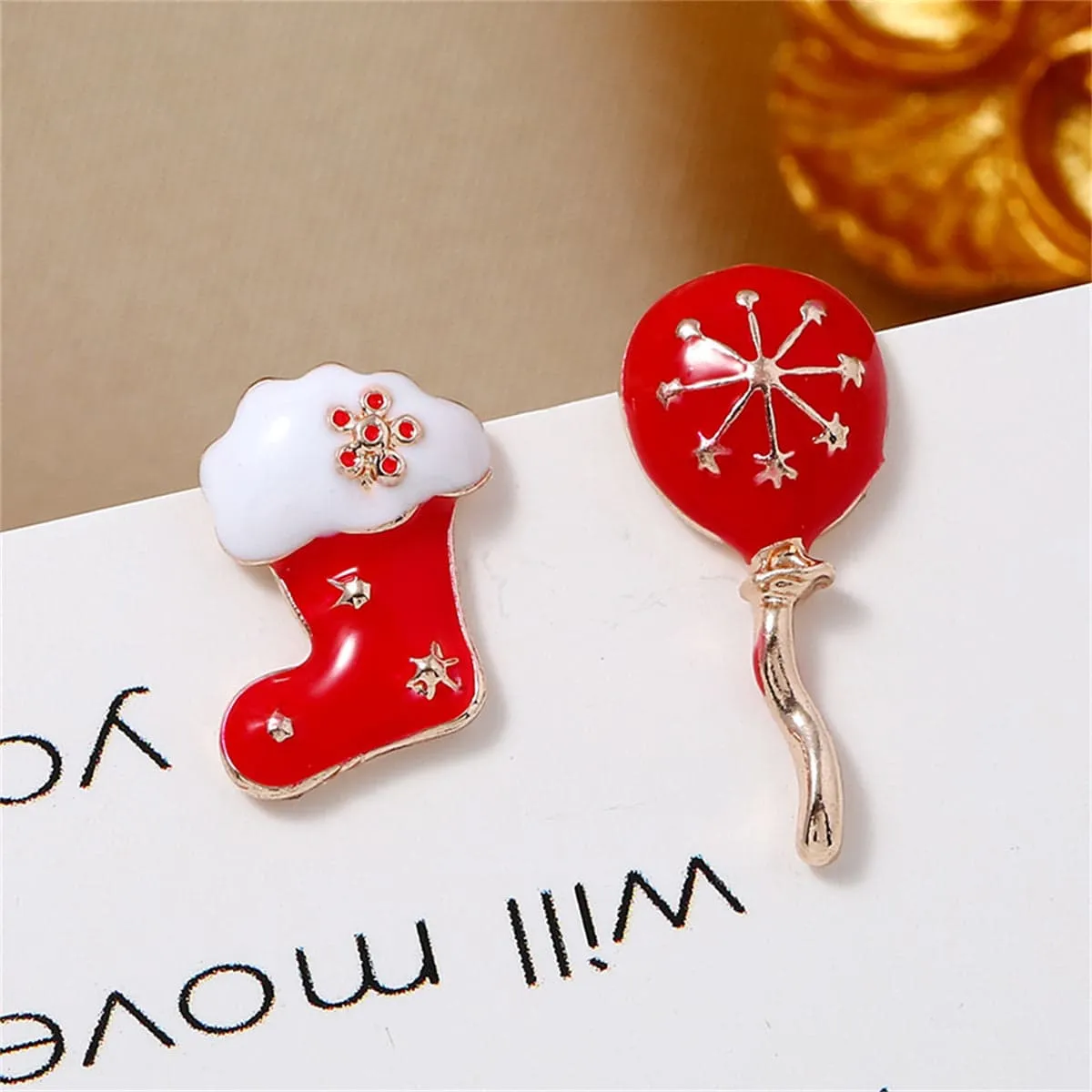 Red Enamel & Goldtone Boot & Balloon Stud Earrings sold by Zulily product image thumbnail 2