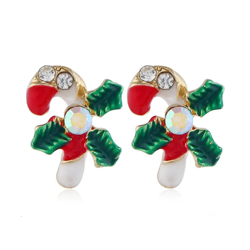 Cubic Zirconia & Goldtone Christmas Crutch Stud Earrings made by Zulily