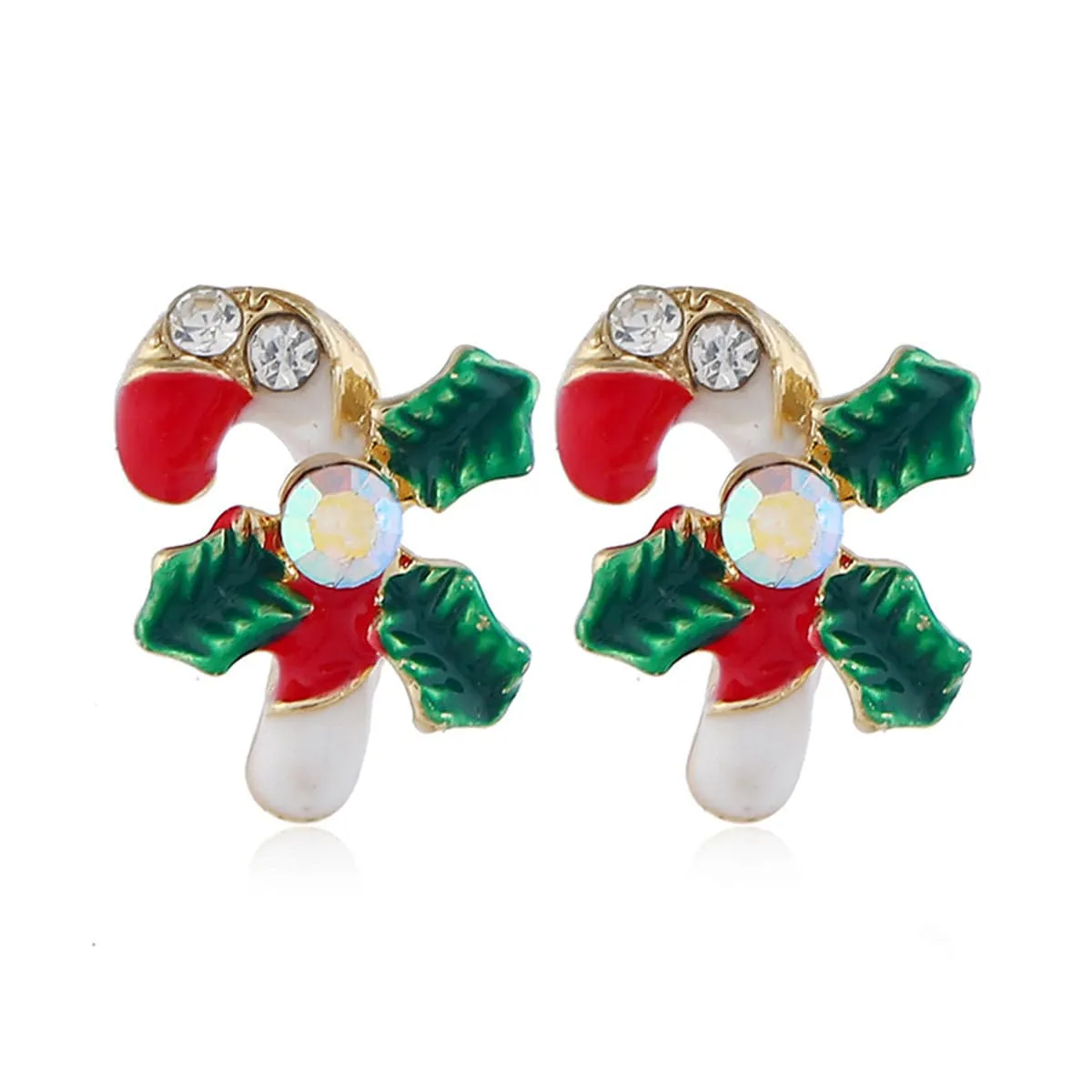 Cubic Zirconia & Goldtone Christmas Crutch Stud Earrings sold by Zulily