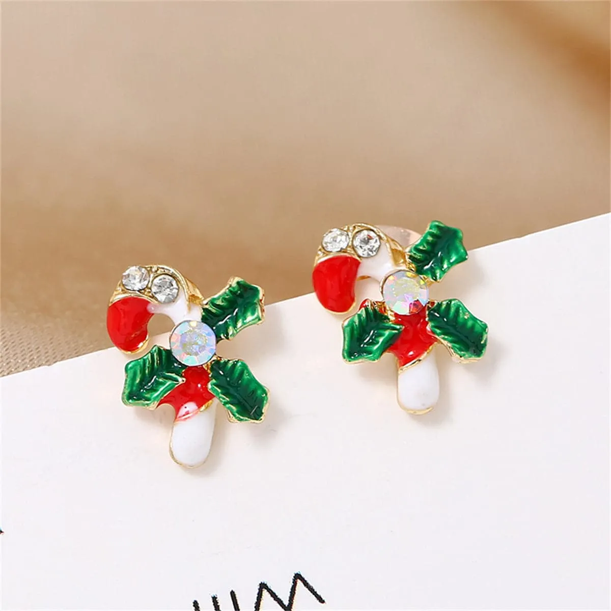 Cubic Zirconia & Goldtone Christmas Crutch Stud Earrings sold by Zulily product image thumbnail 2