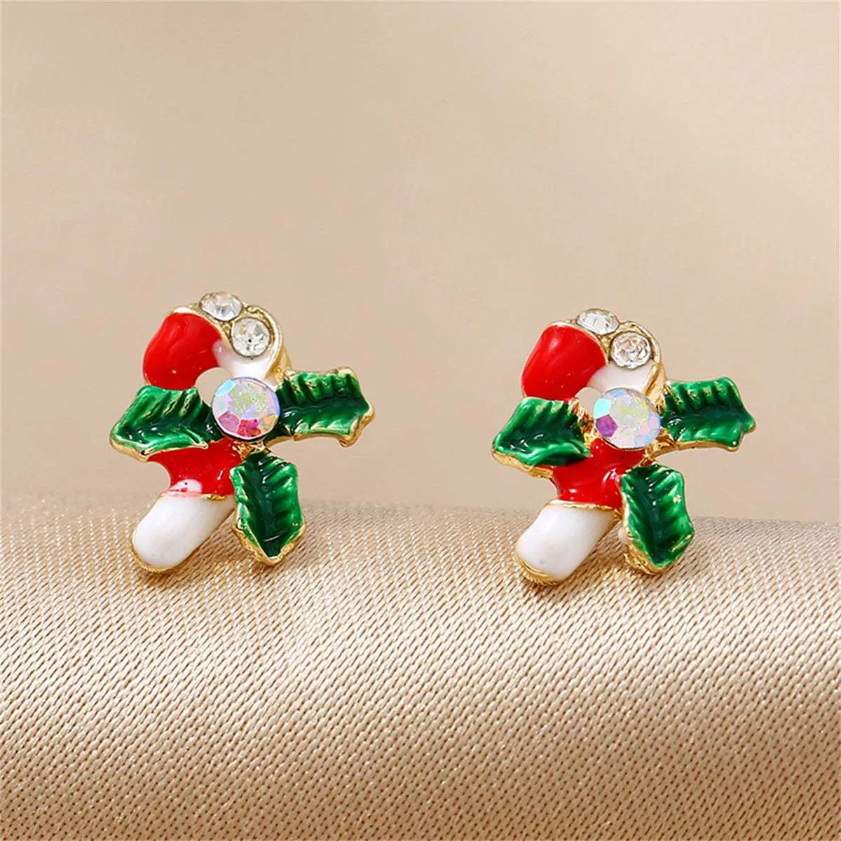 Cubic Zirconia & Goldtone Christmas Crutch Stud Earrings sold by Zulily product image thumbnail 3