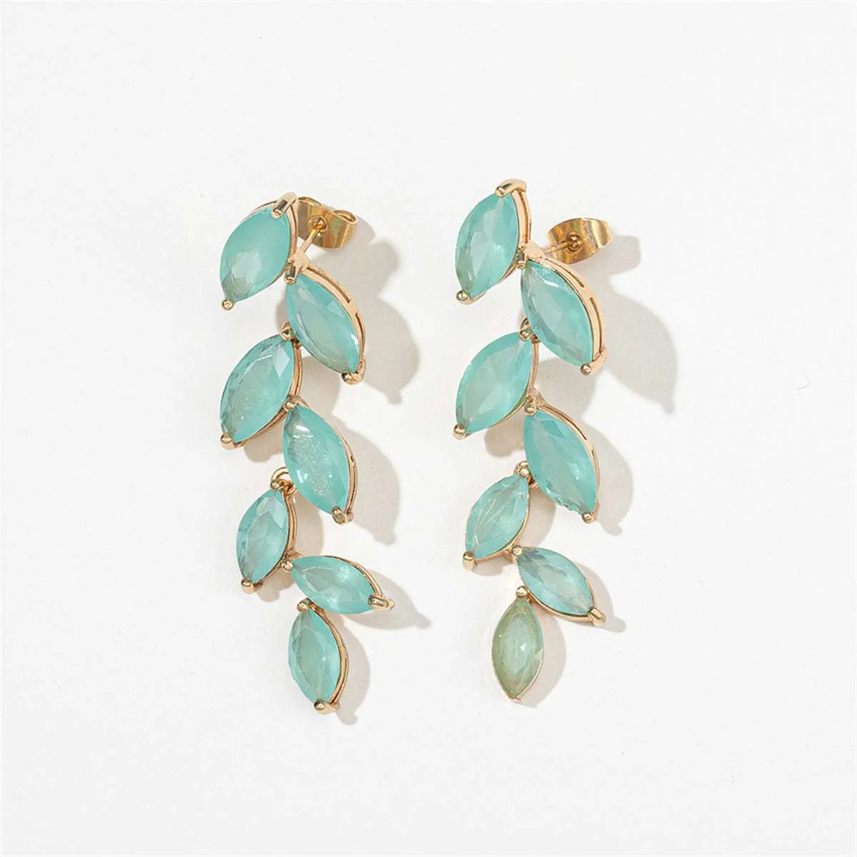 Green Crystal & Goldtone Leaves Drop Earrings sold by Zulily product image thumbnail 3