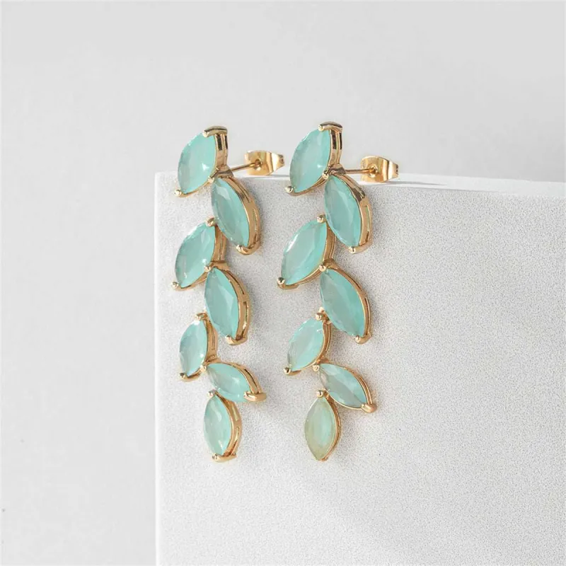 Green Crystal & Goldtone Leaves Drop Earrings made by Zulily