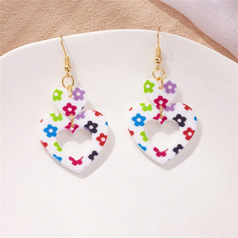 Vibrant Acrylic & Goldtone Floral Double Open Heart Drop Earrings made by Zulily