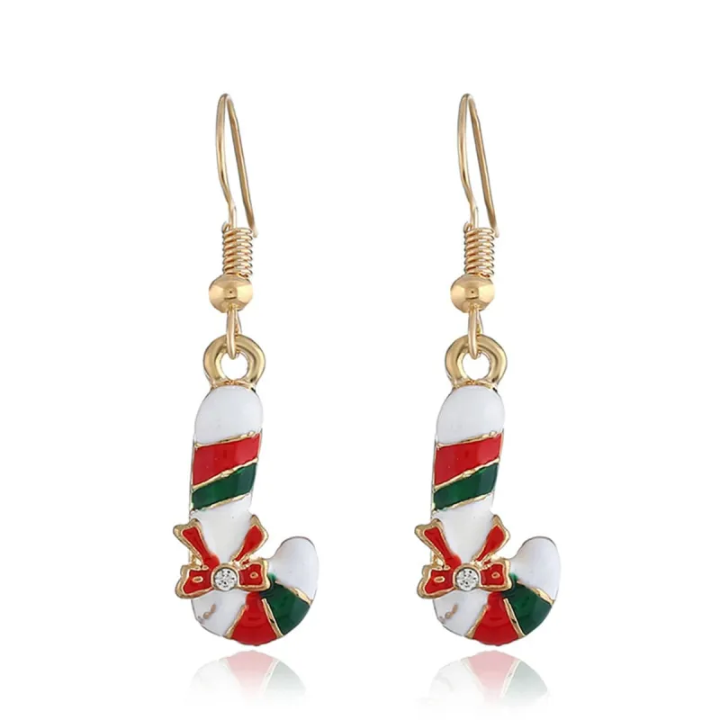 Cubic Zirconia & Enamel Goldtone Christmas Crutch Drop Earrings made by Zulily