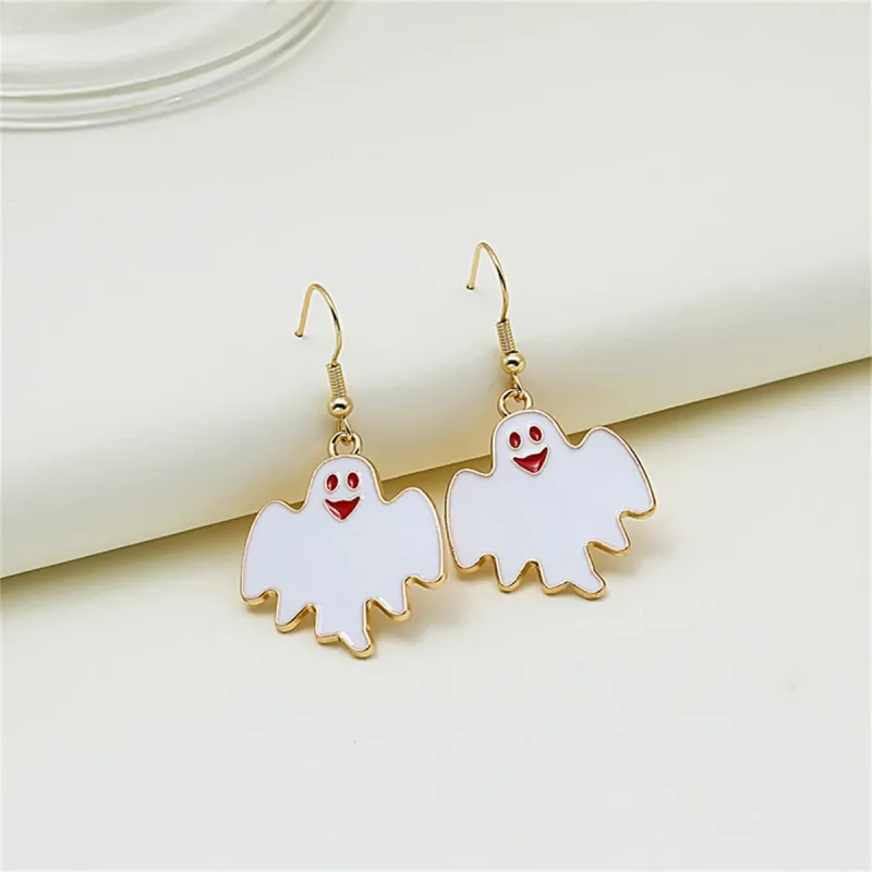 White Enamel & Goldtone Happy Ghost Drop Earrings made by Zulily