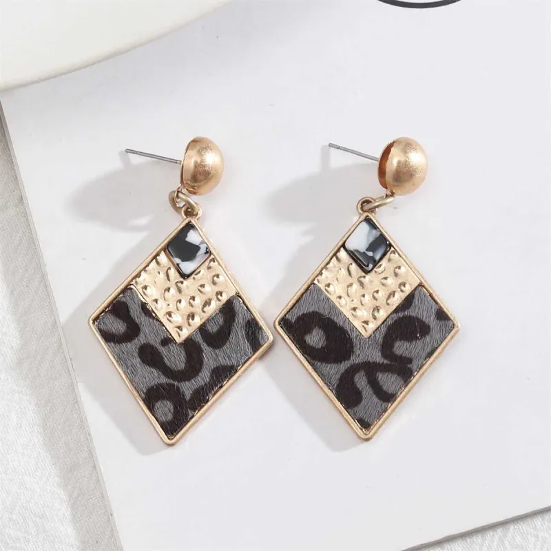 Gray Polystyrene & Resin Goldtone Leopard Rhombus Drop Earrings made by Zulily