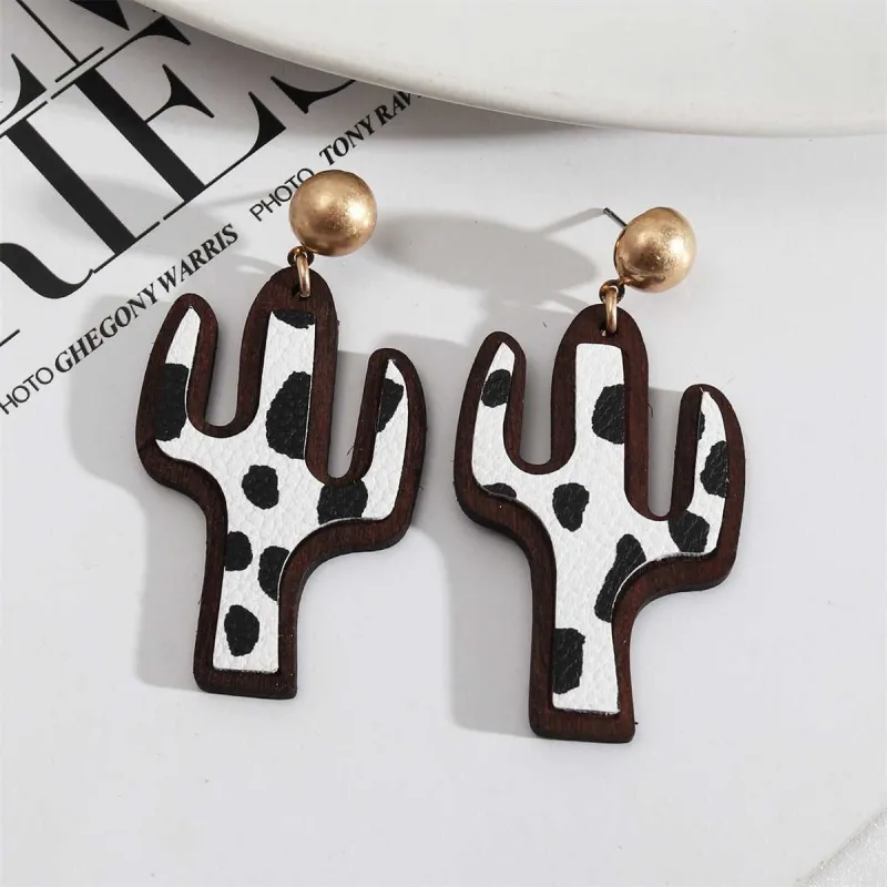 Black & White Polystyrene Cow-Print Cactus Drop Earrings made by Zulily