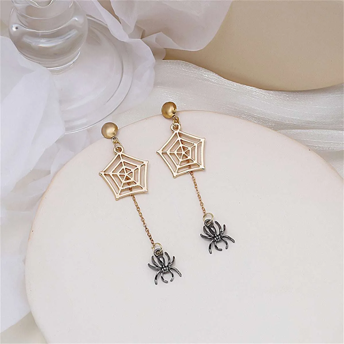 Two-tone Spider & Web Drop Earrings sold by Zulily product image thumbnail 3