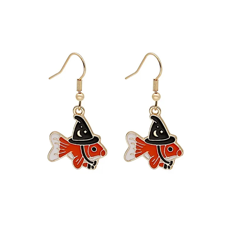 Orange Enamel & Goldtone Witch Fish Drop Earrings made by Zulily
