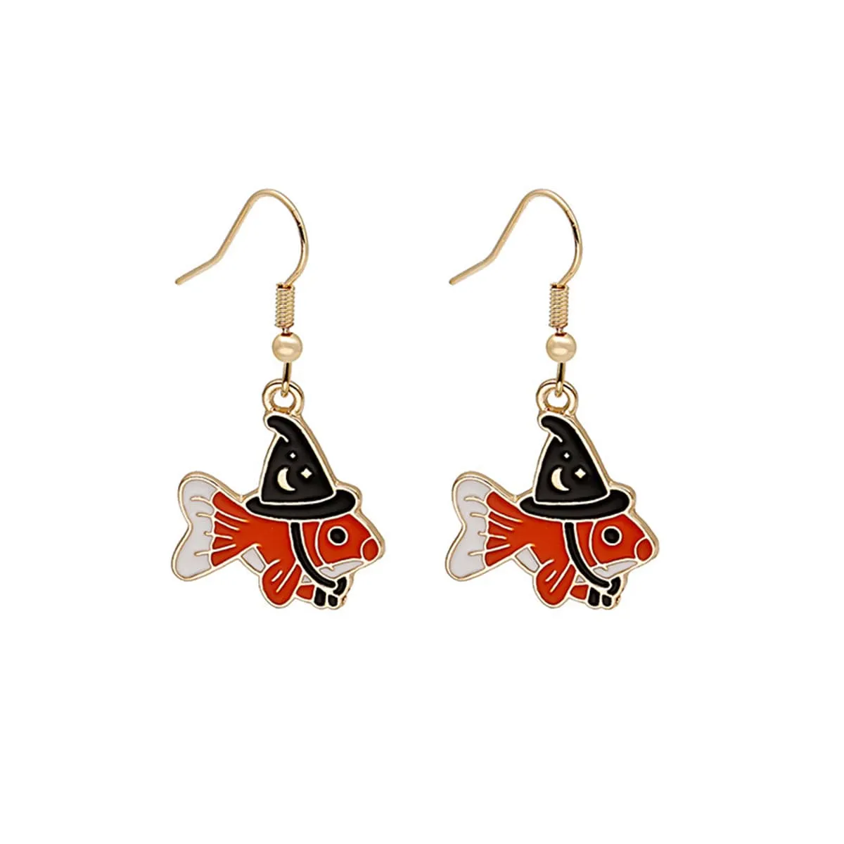 Orange Enamel & Goldtone Witch Fish Drop Earrings sold by Zulily