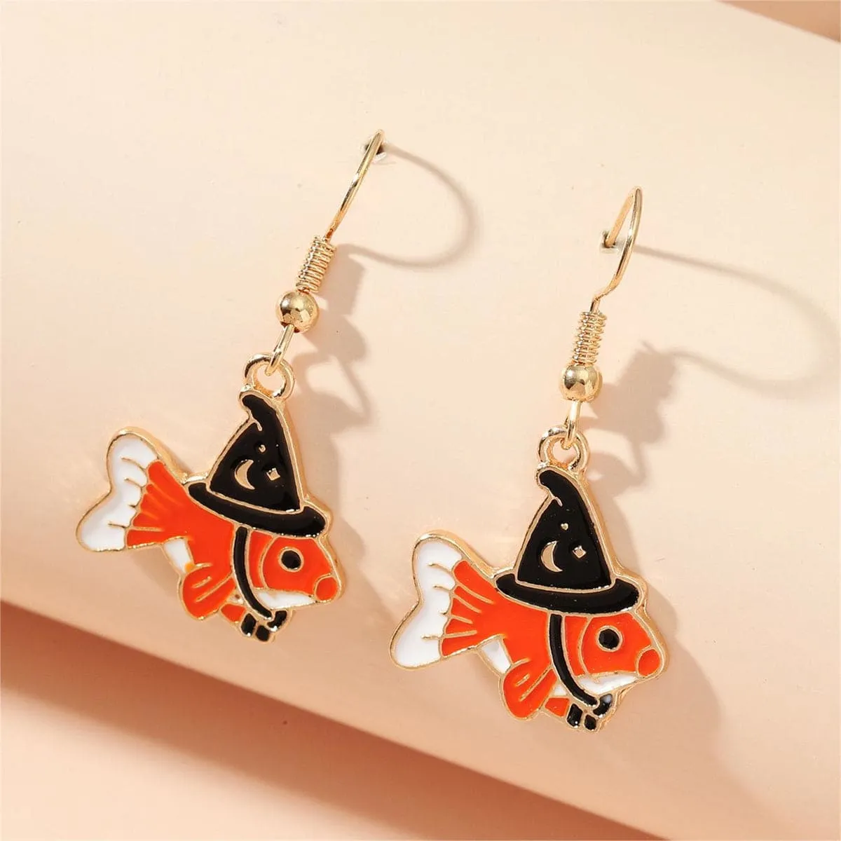 Orange Enamel & Goldtone Witch Fish Drop Earrings sold by Zulily product image thumbnail 2
