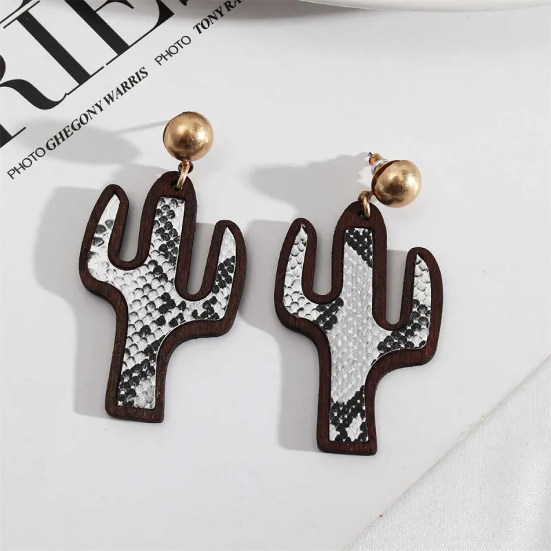 White Polystyrene & Wood Goldtone Serpentine Cactus Drop Earrings made by Zulily