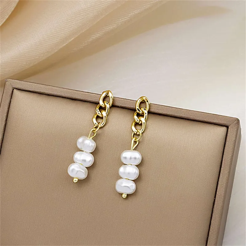 Pearl & Goldtone Stacked Cable Chain Drop Earrings made by Zulily