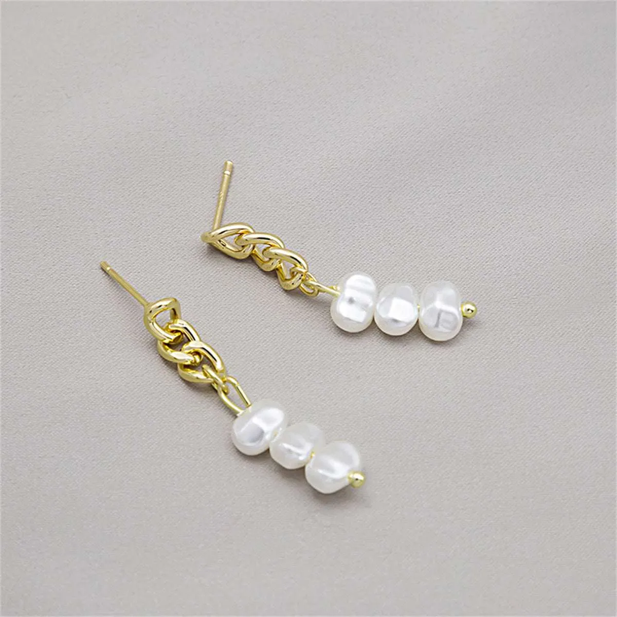 Pearl & Goldtone Stacked Cable Chain Drop Earrings sold by Zulily product image thumbnail 3