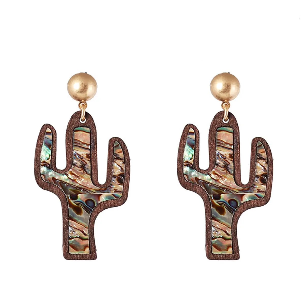 Abalone Shell & Wood Cactus Drop Earrings sold by Zulily product image thumbnail 2